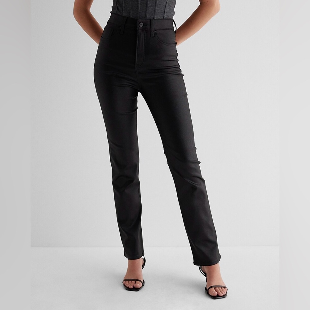 Express Super High Waisted Black Coated '90s Slim Jeans